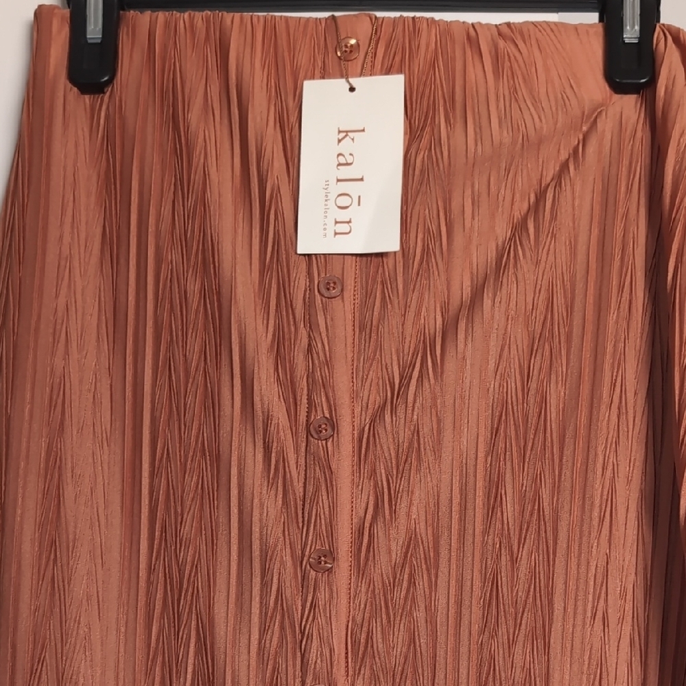Kalon Studios Brown and Pink Pleated Maxi Skirt for Cocktail